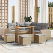 vidaXL Conjunto de Sofá para Jardim com 9 Peças, Almofadas em Rattan Beje e Acácia.