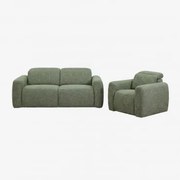 Conjunto De Sala Com Sofá Reclinável E Elétrico De 2 Lugares E Poltrona Estofada Peggy Bouclé Verde Sálvia - Sklum