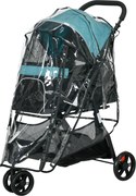 PawHut Carrinho para animais de estimação, carrinho para cães, dobrável, com capa de chuva, 2 suportes para bebidas, Azul + Preto | Aosom Portugal
