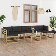 8 pcs conjunto lounge de jardim com almofadões pinho impregnado