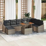 vidaXL Conjunto de Jantar para o Jardim com 9 Peças e Almofadas Cinza de Rattan Poliéster Acácia.