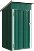 Outsunny Abrigo Exterior Metálico 107,5x91x185 cm Abrigo de Jardim com Teto Inclinado Porta com Trinco Ventilação e Luvas Verde | Aosom Portugal