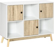 HOMCOM Aparador para Sala com 3 Portas Pés em Pinho 96x30x75 cm Branco e Cor Madeira | Aosom Portugal