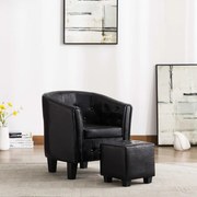 vidaXL Poltrona com apoio de pés couro artificial preto