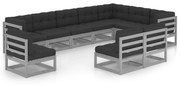 10pcs conjunto lounge de jardim + almofadões pinho maciço cinza