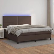 Cama box spring c/ colchão/LED 200x200 cm couro artif. castanho