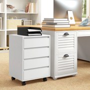 Bloco de Gavetas de Escritório com 4 Gavetas Bloco de Gavetas para Secretária com Rodas Arquivador Móvel 46x40x65 cm Branco