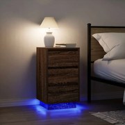 vidaXL Mesa de cabeceira com luzes LED 38x34x65 cm carvalho castanho