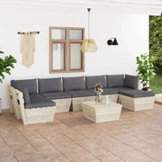 8 pcs conjunto lounge de paletes + almofadões madeira de abeto