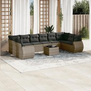 vidaXL 11 pcs conjunto sofás de jardim c/ almofadões vime PE cinzento