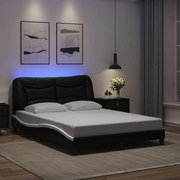 Estrutura cama c/ luzes LED 120x200cm couro artif. preto/branco