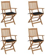 vidaXL Cadeiras de jardim dobráveis c/ almofadões 4 pcs acácia maciça