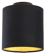 Candeeiro de teto com abajur em veludo preto e dourado 20 cm - Combi Preto Clássico / Antigo