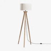Luminária De Chão Em Madeira De Manga Simona Madeira De Manga & Linho Beige Tapioca Ø40 Cm - ↑25 Cm Azoia - Sklum