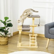 Árvore Arranhador para Gatos de Madeira Altura 65cm com Plataformas Coberto de Juta Rede Escada Almofada Removível de Tecido Oxford e Brinquedo Suspen