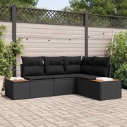 vidaXL Conjunto de Sofá de Jardim com Almofadas Pretas de Rattan Sintético - 4 Peças de Acácia.