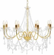 vidaXL Lustre com contas lâmpadas 8 x E14 dourado