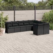 vidaXL 9 pcs conjunto de sofás p/ jardim c/ almofadões vime PE preto