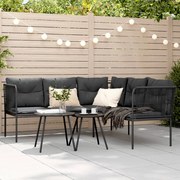 vidaXL Sofá de jardim c/ almofadões formato de L aço/textilene preto