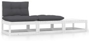 vidaXL 3 pcs conjunto lounge jardim c/ almofadões pinho maciço branco