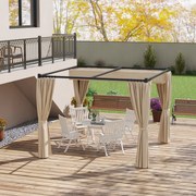 Pérgola de Jardim 3x3 m Pérgola para Exterior com Teto e Paredes Laterais Retráteis Impermeável para Terraço Pátio Bege