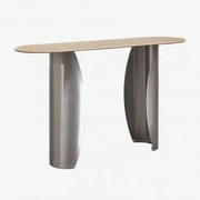 Consola De Entrada Ovalada 135x40 Cm Em Travertino E Aço Inoxidável Neriyu Travertine - Sklum