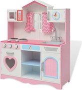 vidaXL Cozinha de brincar, madeira, 82x30x100cm, rosa e branco