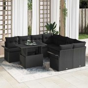 vidaXL Conjunto de Sofá para Jardim 9 Peças com Almofadas Preto em Rattan Sintético
