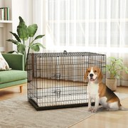 Gaiola de transporte dobrável para cães com pega, tabuleiro removível e almofada incluída – 105 x 70 x 75 cm – preta