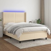 vidaXL Cama box spring c/ colchão e LED 140x200 cm tecido cor creme