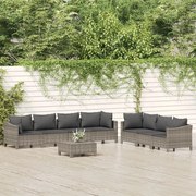 vidaXL 8 pcs conjunto lounge de jardim c/ almofadões vime PE cinzento