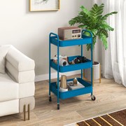 Carrinho Auxiliar de 3 Níveis com Rodas Carrinho de Armazenamento Deslizante para Cozinha Sala 45x30.6x79 cm Azul Escuro