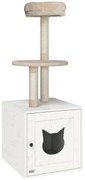 Pawhut Árvore para Gatos com Casa de Banho Torre de Jogo 2 em 1 de 129 cm com Cache Litière Postes para Arranhar Creme | Aosom Portugal