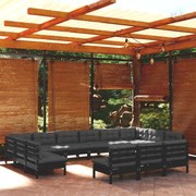 vidaXL 13 pcs conjunto lounge jardim c/ almofadões pinho maciço preto