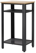 HOMCOM Mesa de Apoio Estilo Industrial com 2 Prateleiras de Grade de Metal e Pés Ajustáveis 45x35x75cm Carvalho e Branco