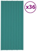 vidaXL Painéis de telhado 36 pcs 100x45 cm aço galvanizado verde