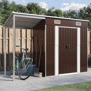 vidaXL Abrigo de jardim com alpendre 277x107x181 cm aço castanho