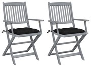 vidaXL Cadeiras exterior dobráveis c/ almofadões 2 pcs acácia maciça