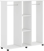 HOMCOM Guarda-Roupa Aberto 2 Varões 3 Prateleiras com 6 Rodízios 120x40x128 cm Branco | Aosom Portugal