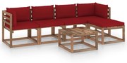 6 pcs conjunto lounge p/ jardim c/ almofadões vermelho tinto