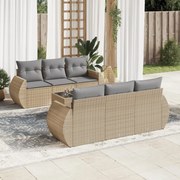vidaXL 7 pcs conjunto de sofás p/ jardim com almofadões vime PE bege