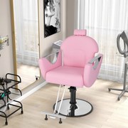 Cadeira de cabeleireiro ajustável em altura com apoio para a cabeça e bomba hidráulica, cadeira de salão giratória 360° em rosa