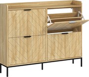 HOMCOM Sapateira Estreita com 4 Portas Sapateira para Entrada com Prateleiras Ajustáveis para 16 Pares de Sapatos 120x23,5x95,5 cm Madeira | Aosom Portugal