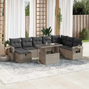 vidaXL 9 pcs conj. sofás jardim com almofadões vime PE cinzento-claro