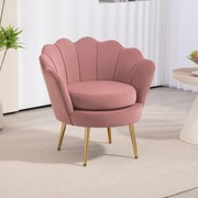 Poltrona de Sala Estofada em Veludo com Encosto em Forma de Concha e Pernas Douradas 76x67x74 cm Rosa