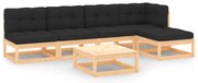6 pcs conjunto lounge de jardim c/ almofadões pinho maciço
