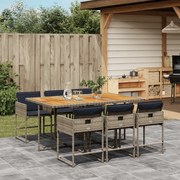 vidaXL 7 pcs conjunto de jantar p/ jardim c/ almofadões vime PE cinza
