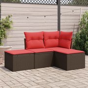 vidaXL 4 pcs conjunto sofás de jardim c/ almofadões vime PE castanho