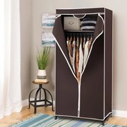 Guarda Roupa de tecido dobrável com fecho de correr Organizador de roupa têxtil com varão para pendurar 74 x 50 x 172 cm Castanho