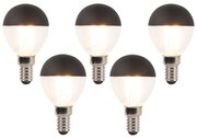 Conjunto de 5 lâmpadas LED filamento reguláveis E14 P45 pretas 300lm 2700K